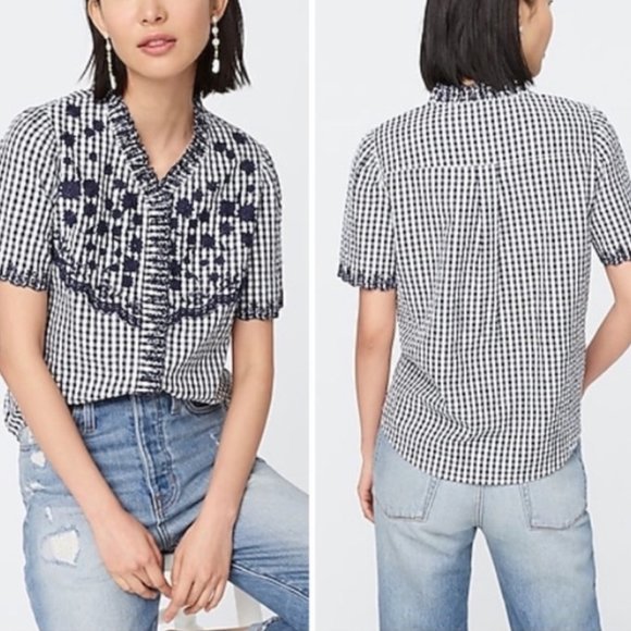 J. Crew Button Front Shirt Floral Gingham Plaid Size XS - Picture 2 of 2